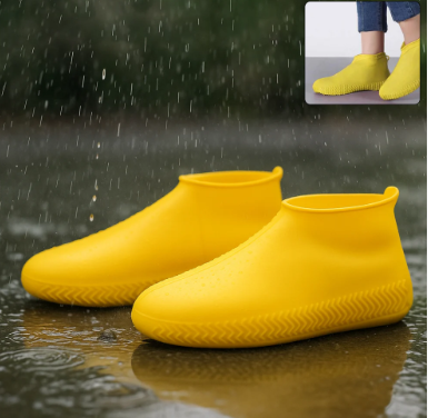 Yellow Non-Slip Silicone Rain Reusable Anti skid Waterproof Fordable Boot Shoe Cover (1 Pair )